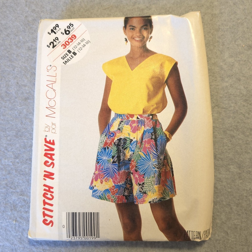 McCall's 3039 Uncut Sewing Pattern Misses Top & Shorts Size 12 14 16
